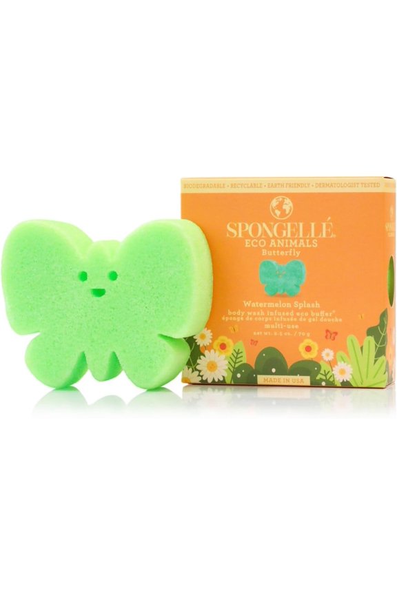 É Eco Kids Buffer Body Wash Sponge, Travel-Size Butterfly-Shaped Loofah Bath Sponge