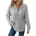 thumbnail image 1 of button Hoodies for Women，Oversized hooded Sweatshirts, Fall causual Fashion blouses, 1 of 6