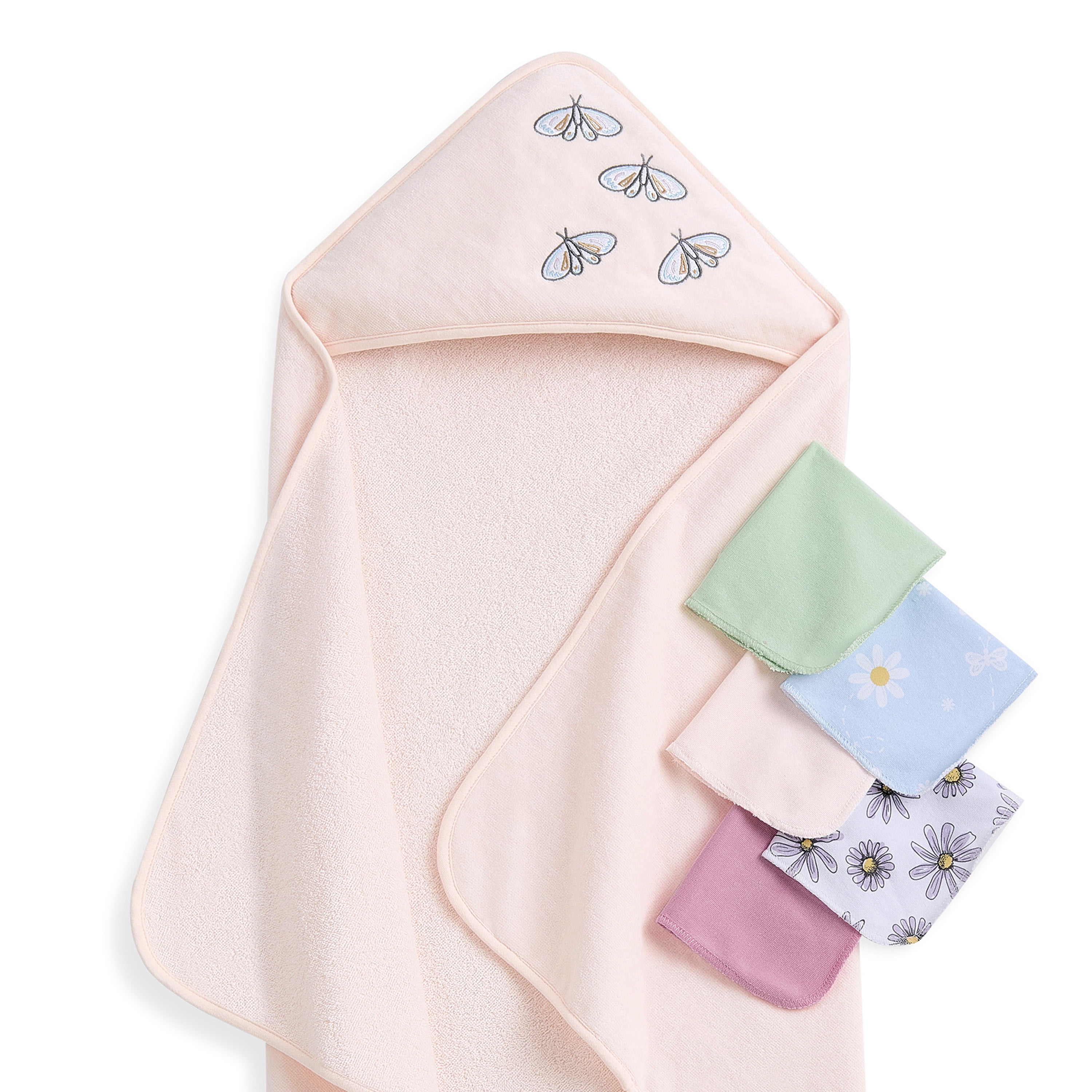 Evolur Secret Garden 6 pc Gift Set - Hooded Towel & 5pc Wash Cloths, Garden Print