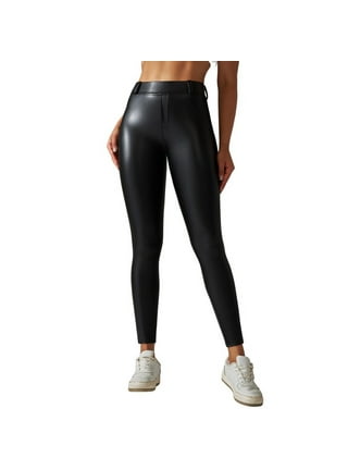 Women Faux Leather Leggings High Waisted Fleece Lined Stretchy