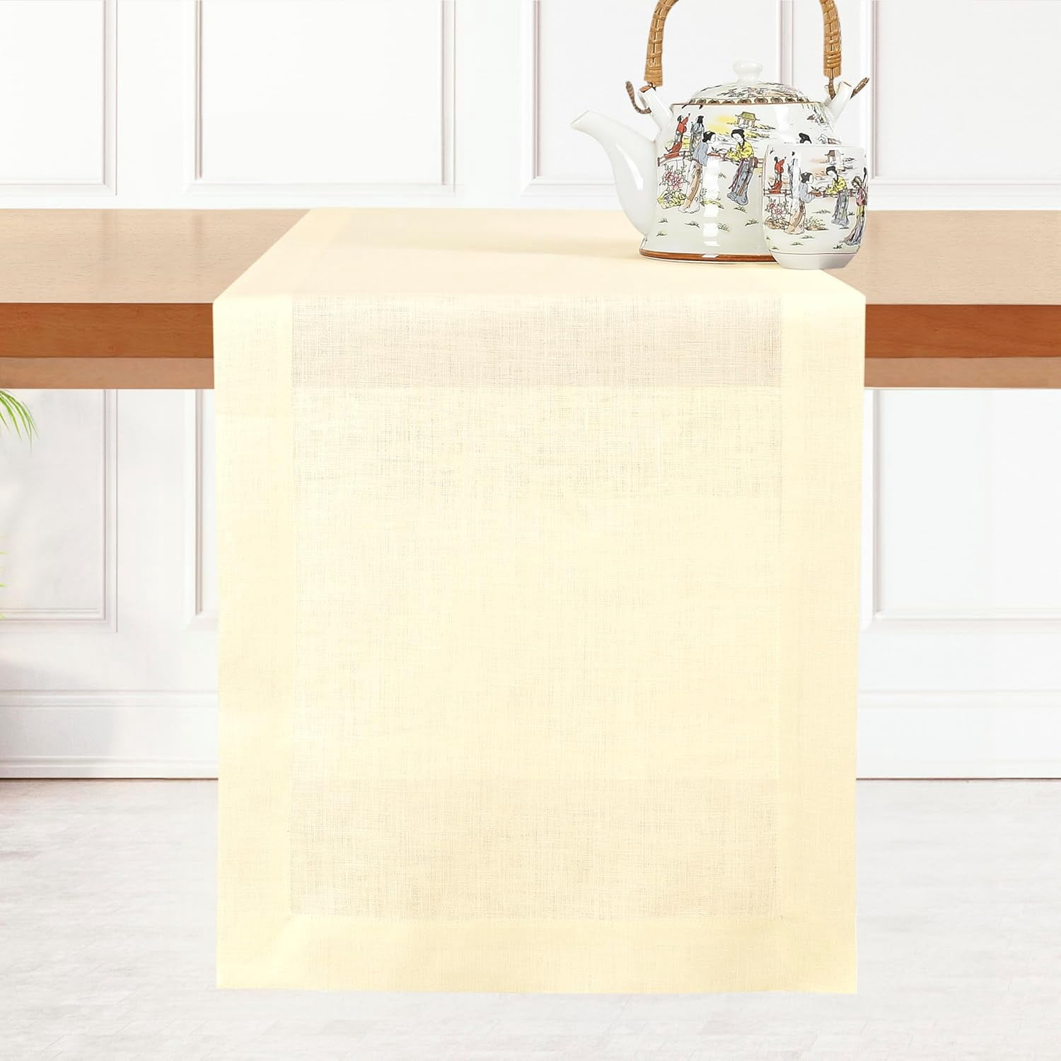 D'Moksha 100% Linen Tablecloth - 60x102 Inches, Natural Hemstitch, Rectangle, Machine Washable