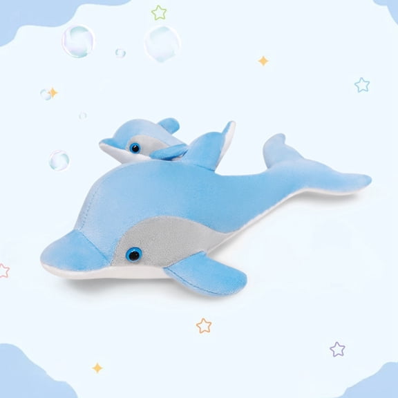 bxhwj 15in Dolphin Plush Toy, Realistic Simulation Dolphin Doll with Mother and Baby, Soft Cuddle Sleep Pillow for Kids, Stuffed Animal Aquarium Theme Gift for Children, Birthday Holiday Home Decor