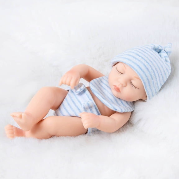 bxhwj 7in Reborn Baby Doll, Realistic Simulation Doll with Pacifier and Bib, Soft Vinyl Collectible Toy for Kids, Photography Prop, Art Collection and Emotional Companion Gift