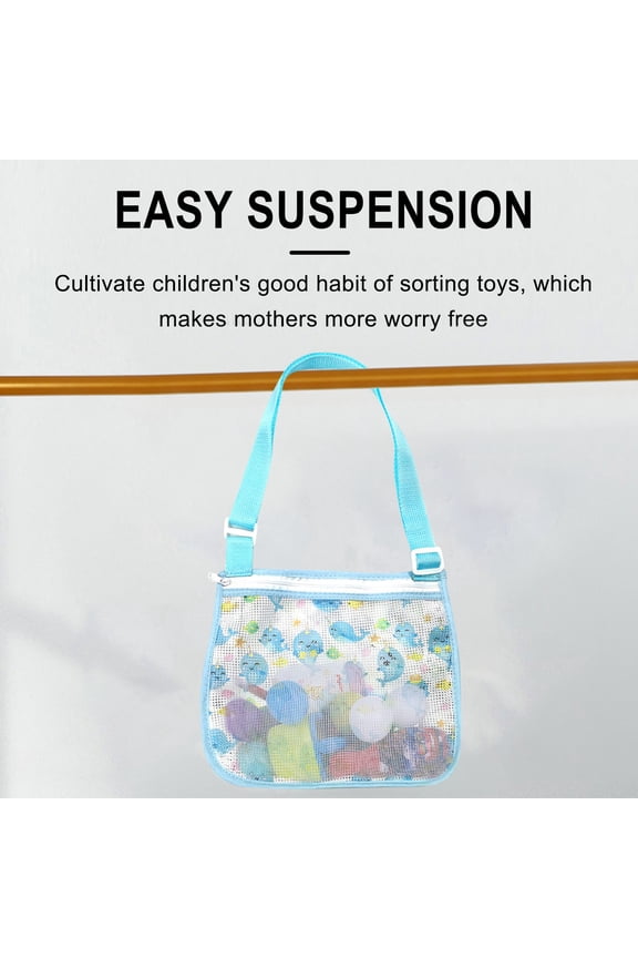 Beach Toy Mesh Bag for Kids, Adjustable Strap Foldable Beach Toy Mesh Bag, Durable Sand Free Net Bag for Shell Collecting Storage Travel Pool Swimming Picnic Tote