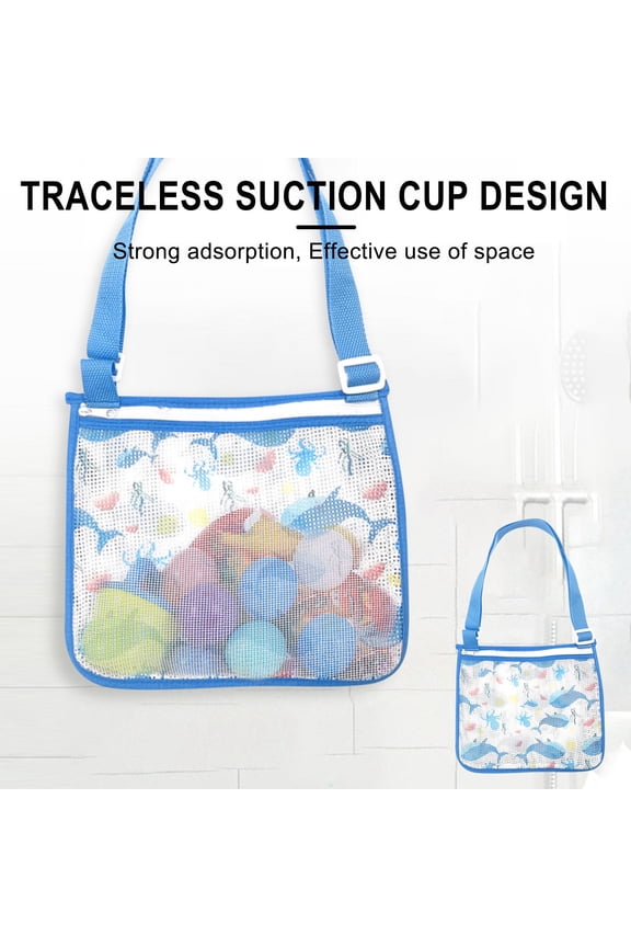 Beach Toy Mesh Bag for Kids, Adjustable Strap Foldable Beach Toy Mesh Bag, Durable Sand Free Net Bag for Shell Collecting Storage Travel Pool Swimming Picnic Tote