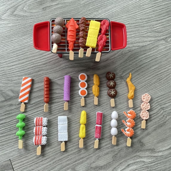 bxhwj Kids BBQ Grill Playset with Realistic Food and Accessories, Pretend Play Barbecue Toy Kitchen Set for Toddlers, Interactive Role Play Learning Game for Children