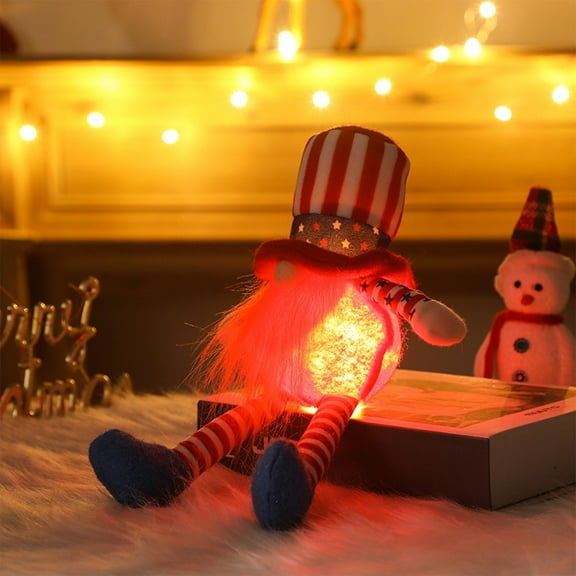 bxhwj Patriotic Light-Up Doll, Independence Day LED Light-Up Doll, Red White Blue July 4th Decor, Battery-Powered Patriotic Party Supplies for Nighttime Celebrations & Holiday Collectors