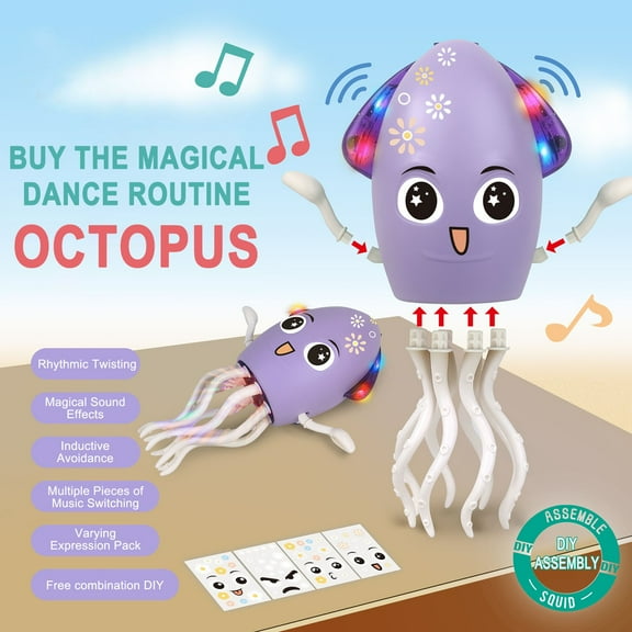 bxhwj Self-Moving Dancing Squid Robot Toy – Obstacle Avoidance, LED Lights & Music, Interactive Pet Play – Auto-Crawling Sensory Toy for Cats/Dogs, Kids’ Birthday Gift