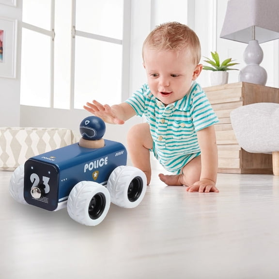 bxhwj Wooden Push Toy Cars for Toddlers 1-3 Years, Fire Truck Ambulance Police Vehicle Set, Montessori Learning Toys for Baby Boys Girls, Eco Friendly Role Play Gift with Rounded Edges