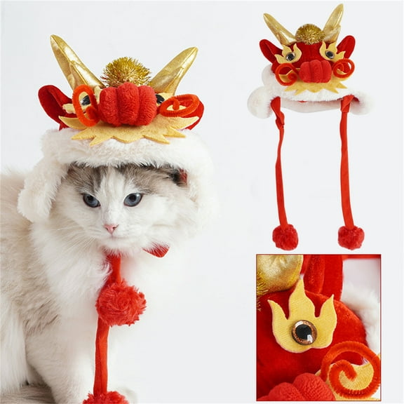 bxhwj Year of Dog Cosplay Pet Hat, Cute Soft Hooded Costume for Dogs and Cats, Warm Protective Pet Hat for Lunar New Year Parties Spring Family Reunions and Holiday Photo Sessions