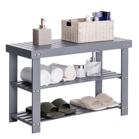 by 3-Tier Bamboo Shoe Rack Bench, Gray
