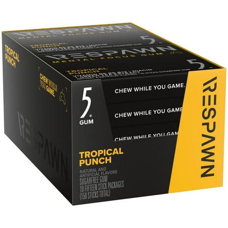 by 5 Tropical Punch Sugar Mental Focus Chewing Gum, 10 Pack