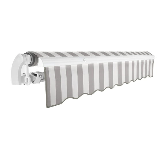 Awntech 8 Ft California Medium Duty Manual Retractable Patio Fixed Awning (96in x 7.88in x 78in), Gray/White Stripe