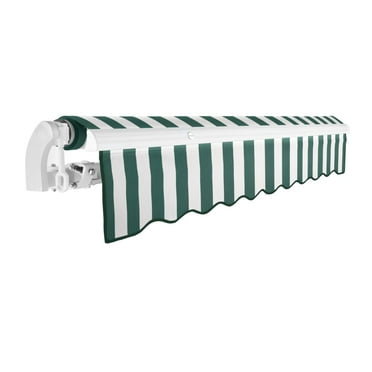 Awntech 10 Ft California Medium Duty Manual Retractable Patio Fixed Awning (120in x 7.88in x 96in), Forest/White Stripe