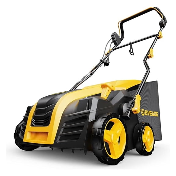by EVEAGE 16-Inch 15 Amp Electric Dethatcher & Scarifier, 5-Position Depth Adjustment, 14.5gal Collection Bag, Increases Lawn Health, EDS16S