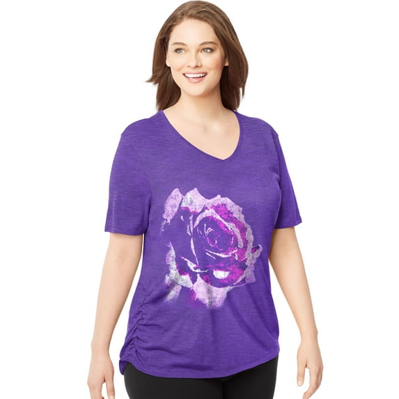 by Hanes Women's Plus-Size Short-Sleeve V-Neck Graphic T-Shirt with Side Shirring