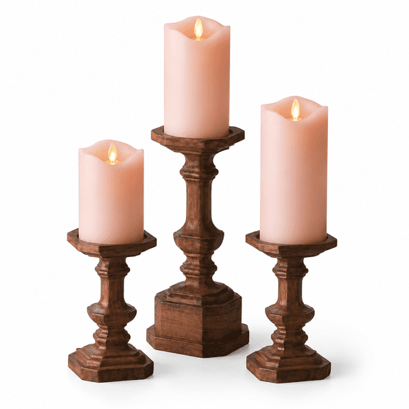by Luminara - Flameless LED Battery Operated Flickering Pillar Candles - Pastel Pink - Set of 3 - Indoor Outdoor Decor Safe