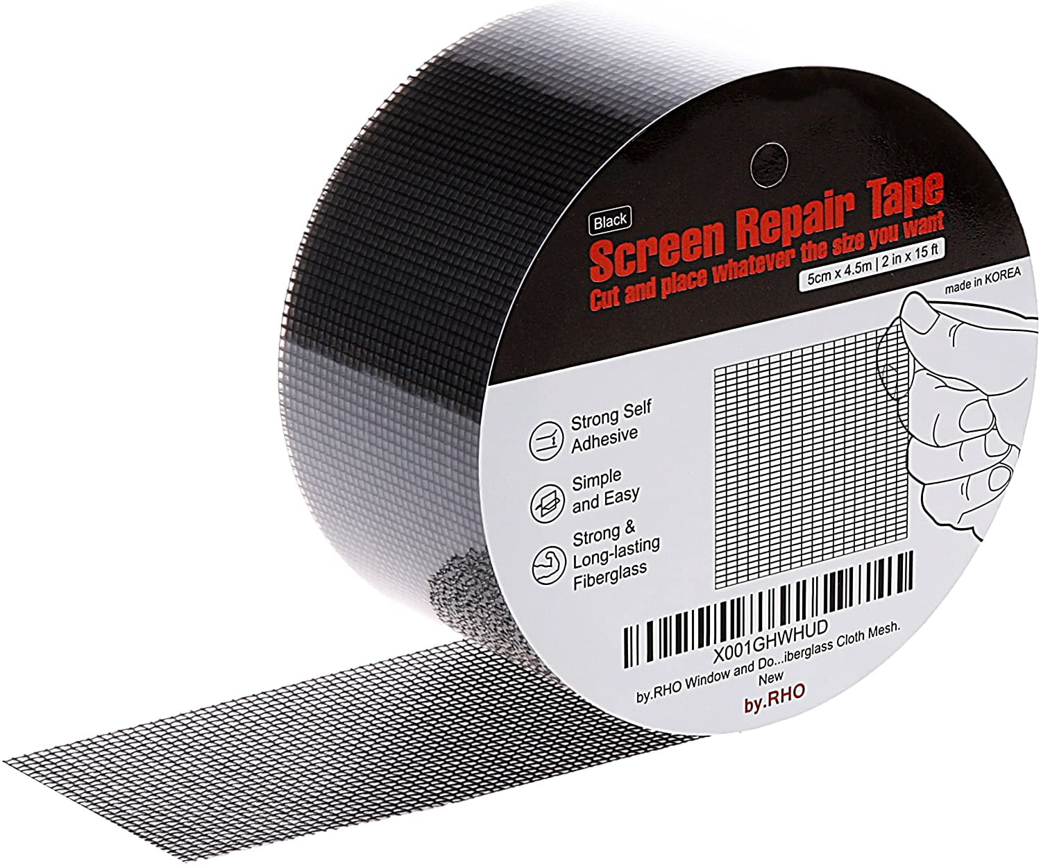 by.RHO Window Screen Repair Kit, Black XL(15FT), 3-Layer Strong Adhesive & Waterproof Tape Fiberglass Covering mesh, Repair for Window Screen and Screen Door tears Holes