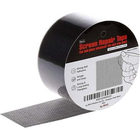 by.RHO Window Screen Repair Kit, Black XL(15FT), 3-Layer Strong Adhesive & Waterproof Tape Fiberglass Covering mesh, Repair for Window Screen and Screen Door tears Holes