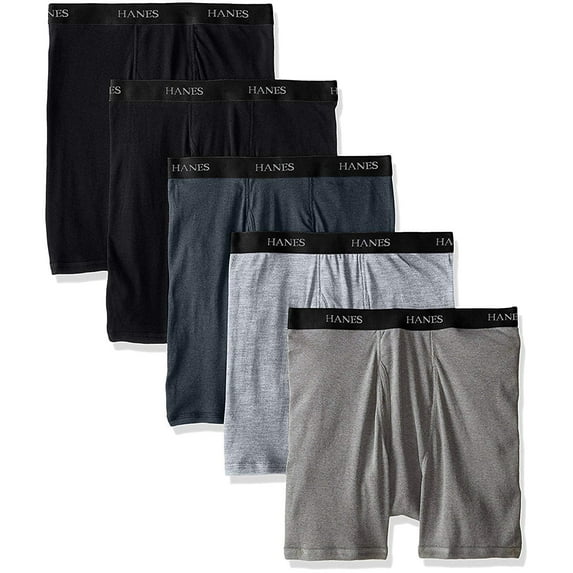 Hanes Men's 5-Pack Sports-Inspired FreshIQ Boxer Brief (Black & Grey, XXXXX-Large)