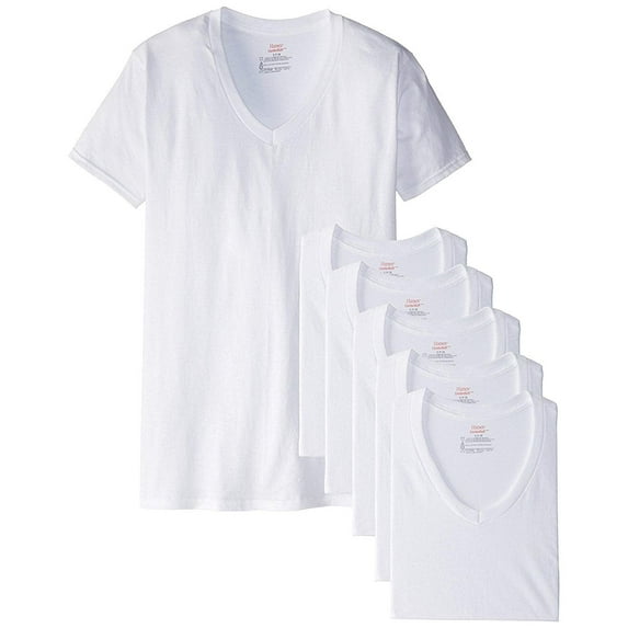 Hanes Men's Red Label Closure 6-Pack V-Neck T-Shirts (White, XXX-Large Tall)