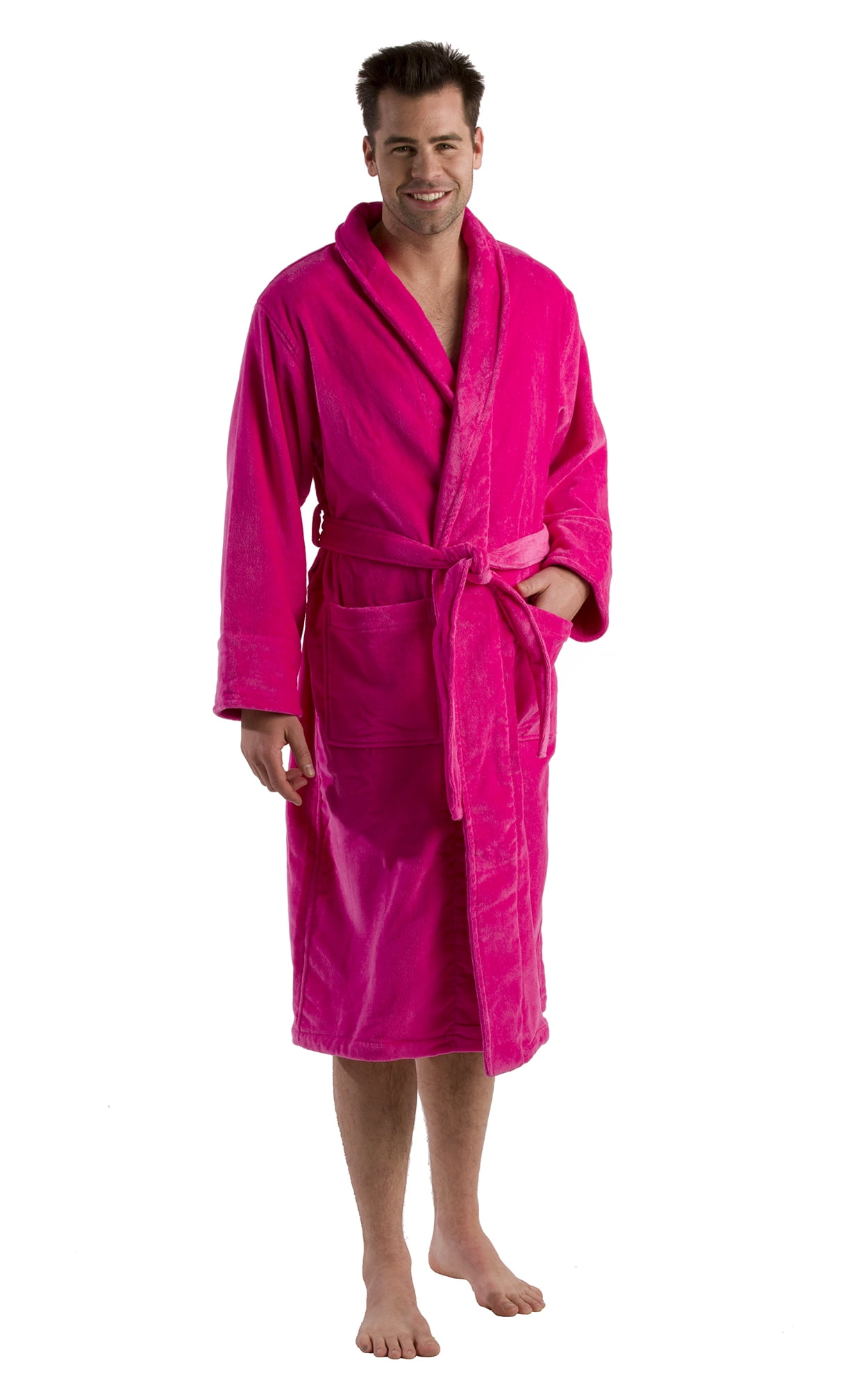 man in pink dressing gown Luxury Microfiber Lined Robe Pink RobeMart