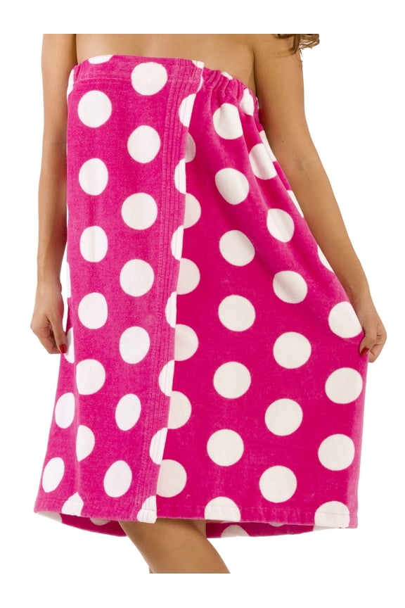 Polka Dotted Women Bath Wrap Cover Up - One Size, Fuchsia