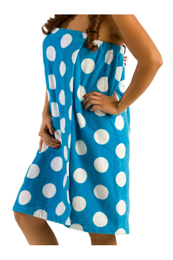 Terry Cloth Cover Up for Ladies with Velcro - XXL Size, Aqua Polka