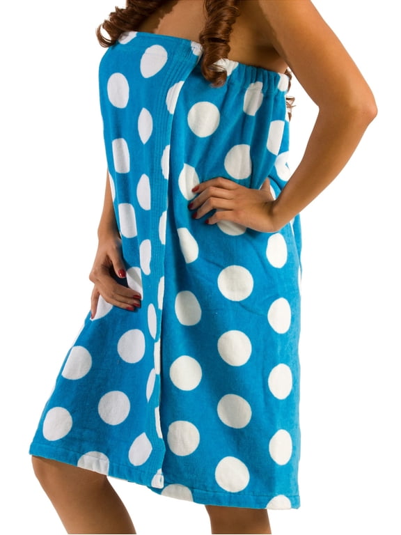 Terry Cloth Cover Up for Ladies with Velcro - XXL Size, Aqua Polka