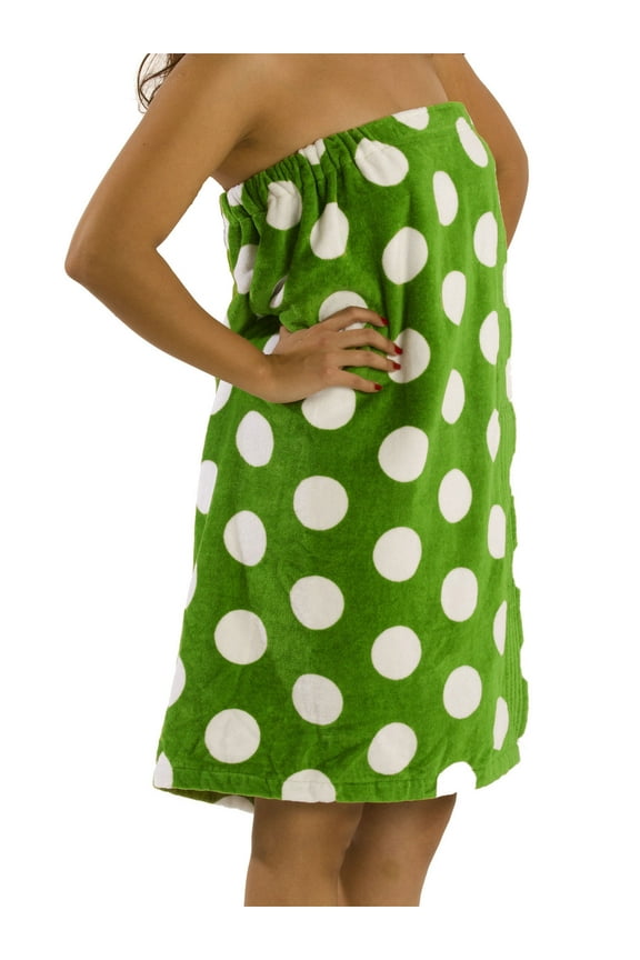 Terry Cotton Towel Cover Up - XXL Size, Apple Green Polka