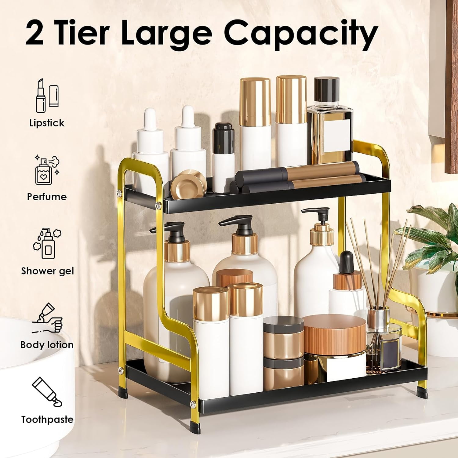 bydhkfxy Bathroom Organizer Countertop 2 Tier Bathroom Counter ...