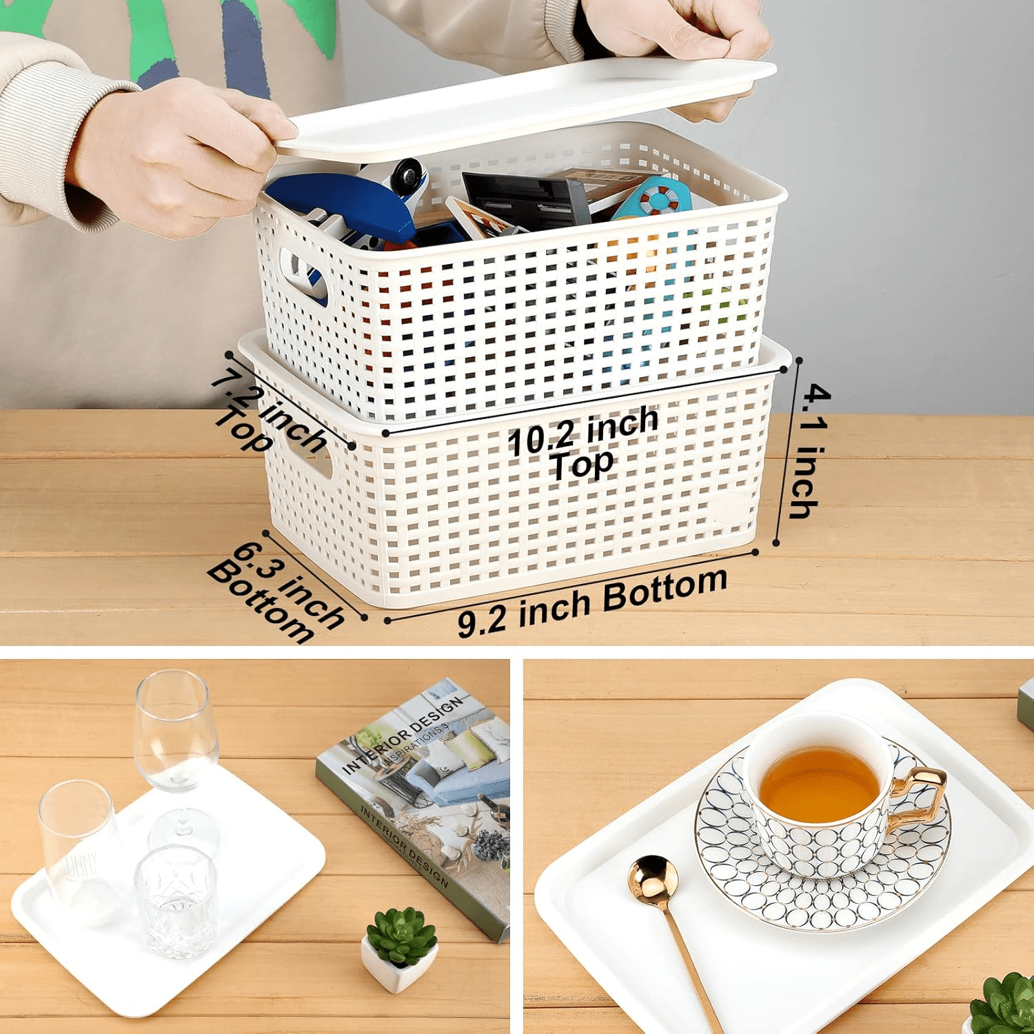 czyyul Plastic Storage Baskets Bins With Lid Organizing Container ...