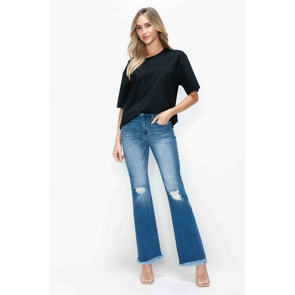 bytos Full Size Raw Hem Distressed High Rise Bootcut Jeans