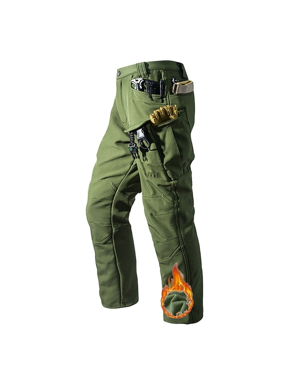 Tactical Pants for Men Waterproof Fleece Cotton Rip-Stop Military Cargo Pants Pockets Outdoor Hiking Work Trousers Green S