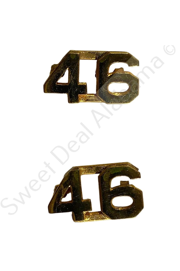c.1940s Numeric "46", Brass Military C-Clasp Hat / Collar Pins Set 3/8"H