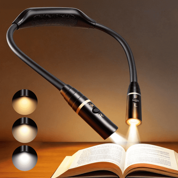 c Bendable LED Neck Reading Light  Rechargeable Book Light with 3 Color Modes & Stepless Dimming, 80+ Hours Runtime, Hands-Free & Eye-Caring for Reading in Bed, Knitting, Crafting