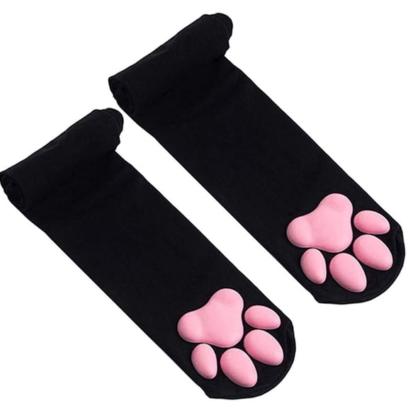 c Cat Paw Socks, Thigh High Soft 3D Paw Pad Toe Beans Stockings for Women Cat Cosplay(Black)
