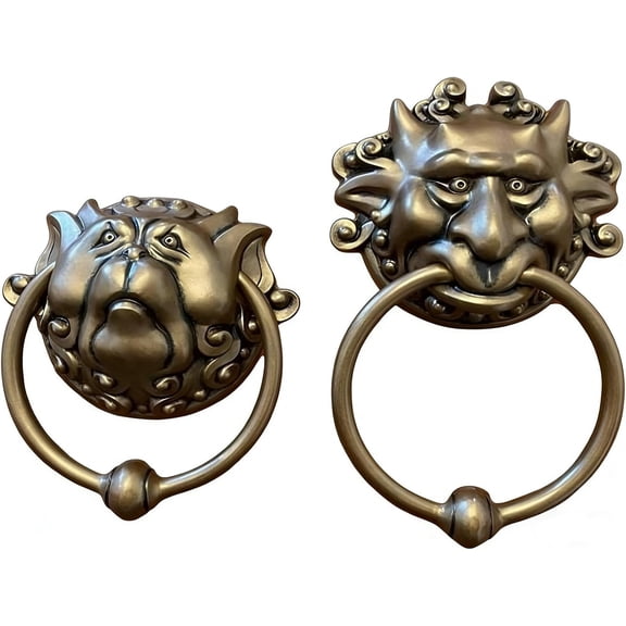 Door Knockers (Set of 2) Antique Bronze Effect Front Door Knocker for Gothic Home Decor & Wall Hanging Art 3D Handmade Gargoyle Face Design Durable Resin