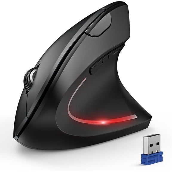 c Ergonomic Mouse, Wireless Bluetooth Vertical Mouse, 4800 DPI Optical Tracking, 6 Adjustable DPI, Quiet Clicks, 2.4GHz with USB A Receiver, 6 Buttons, Wide Compatibility - Black