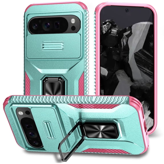 c For Google Pixel 9 Pro XL Case with Slide Camera Cover, [Full Camera Protection] [Magnetic Rotated Kickstand] Military Grade Shockproof Heavy Duty Cover