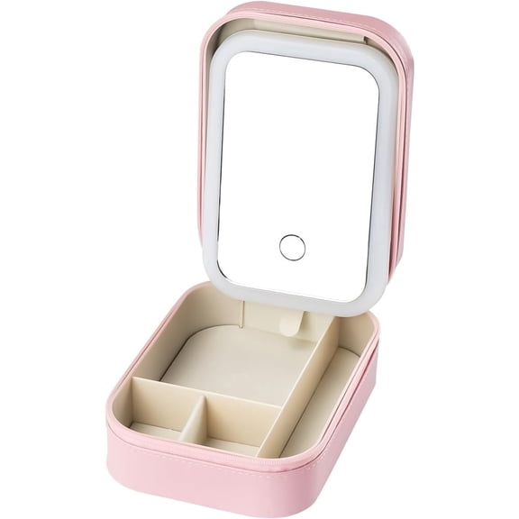 c Portable Makeup Box with Led Mirror, Lights, Travel Case for Women Beauty Tools (Pink)