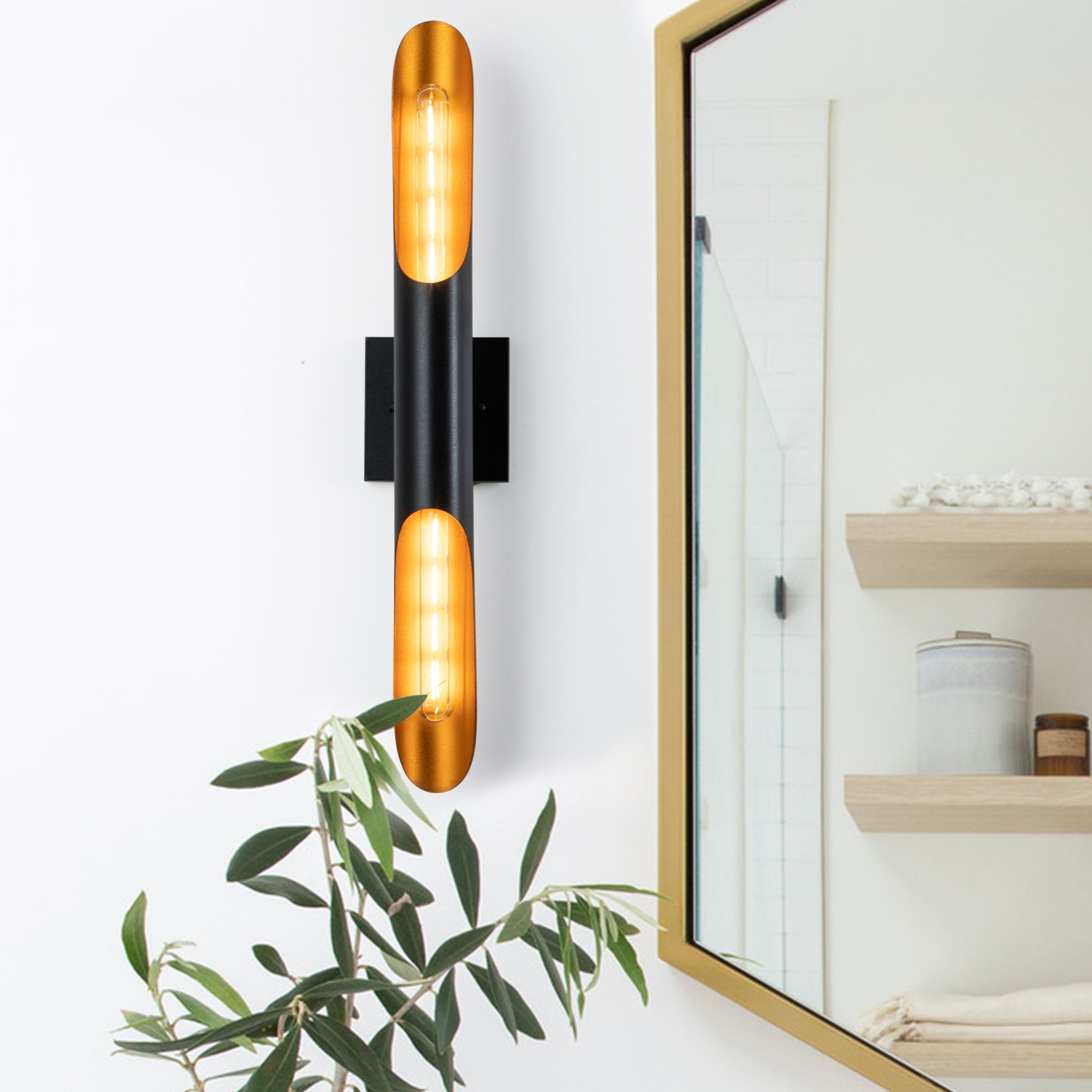 Elegant Matte Black and Gold Die-Cast Aluminum Wall Sconce