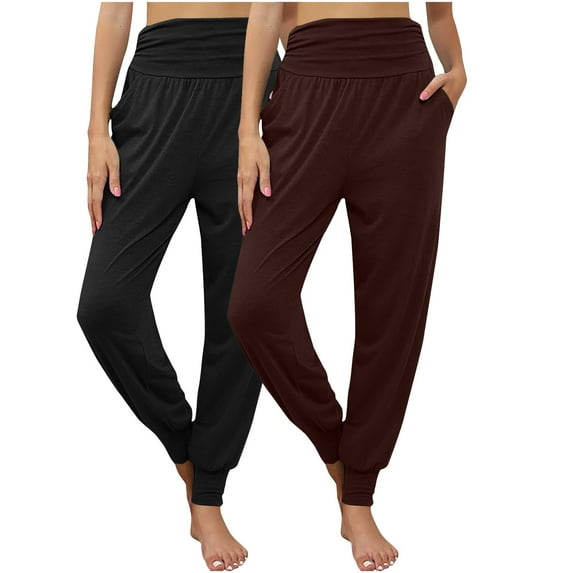 cFmduc 2 Pack Women's Yoga Joggers High Waisted Workout Cozy Sweatpants Casual Loose Comfy Lounge Pajama Pants with Pockets