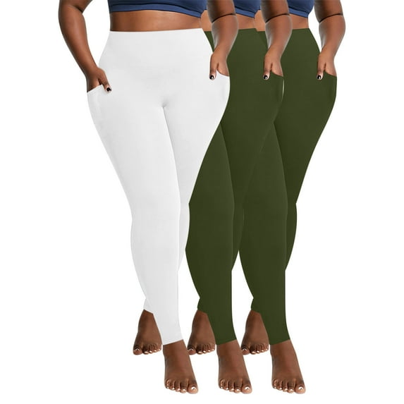 cFmduc 3 Pack Plus Size Leggings for Women Stretchy Tummy Control Workout Yoga Pant High Waist Opaque Leggings with Pockets XL-5XL