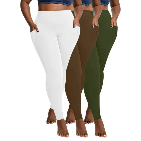 cFmduc 3 Pack Plus Size Leggings for Women Stretchy Tummy Control Workout Yoga Pant High Waist Opaque Leggings with Pockets XL-5XL