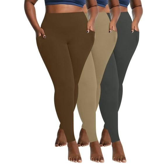 cFmduc 3 Pack Plus Size Leggings for Women Stretchy Tummy Control Workout Yoga Pant High Waist Opaque Leggings with Pockets XL-5XL