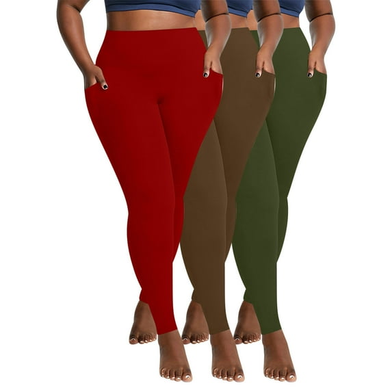 cFmduc 3 Pack Plus Size Leggings for Women Stretchy Tummy Control Workout Yoga Pant High Waist Opaque Leggings with Pockets XL-5XL
