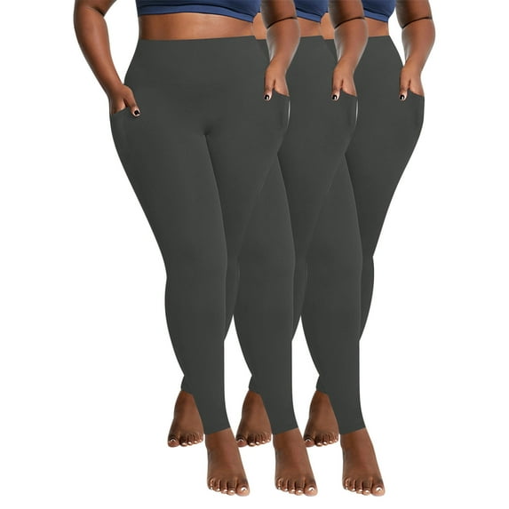 cFmduc 3 Pack Plus Size Leggings for Women Stretchy Tummy Control Workout Yoga Pant High Waist Opaque Leggings with Pockets XL-5XL