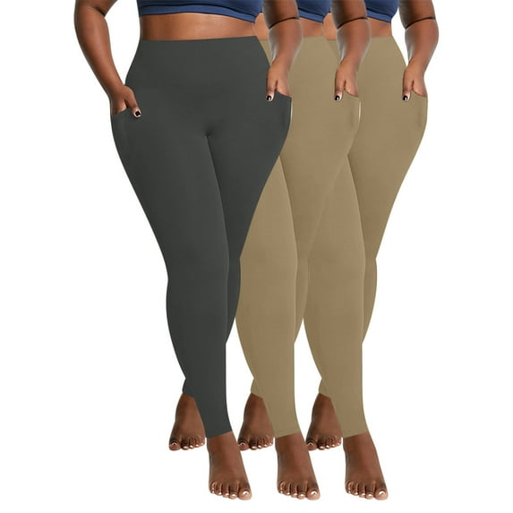 cFmduc 3 Pack Plus Size Leggings for Women Stretchy Tummy Control Workout Yoga Pant High Waist Opaque Leggings with Pockets XL-5XL