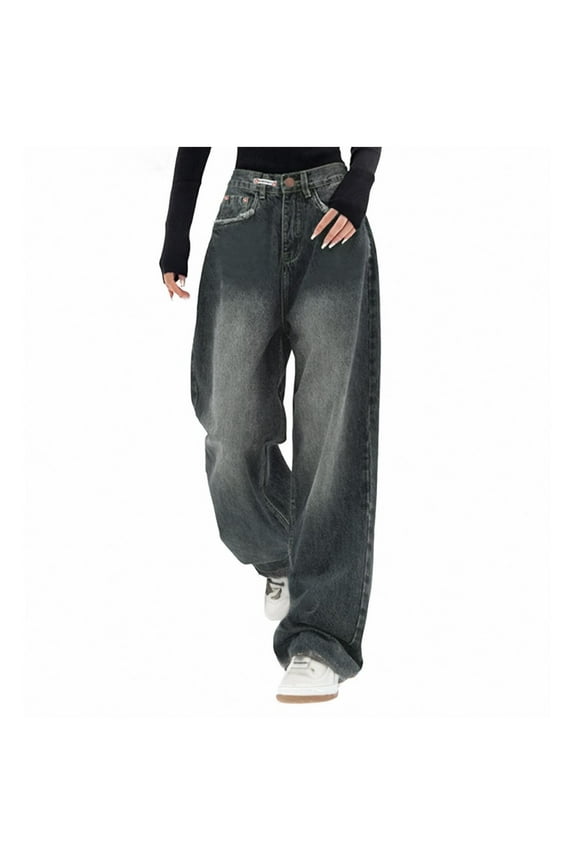 Baggy Jeans for Women Y2K Wide Leg Boyfriends Pants Vintage Denim Aesthetic Clothing Teen Girls Trousers Streetwear Hiphop